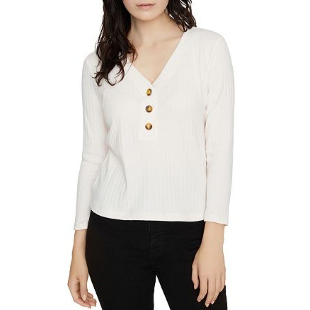 Sanctuary NWT Aiden Button Up Top Pointelle Henley Long Sleeve Pink Medium New